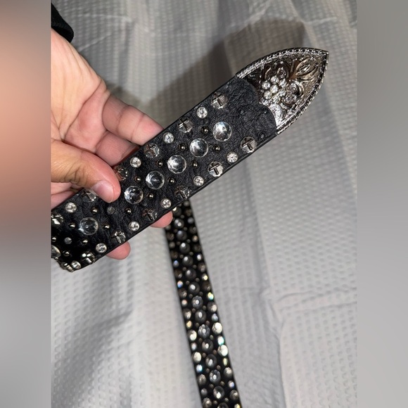 BHW Embellished Black Leather Studded Rhinestone Western Cowgirl Belt Size L main image 8